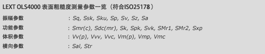 LEXT OLS4000 表面粗糙度测量参数一览（符合ISO25178 草案）